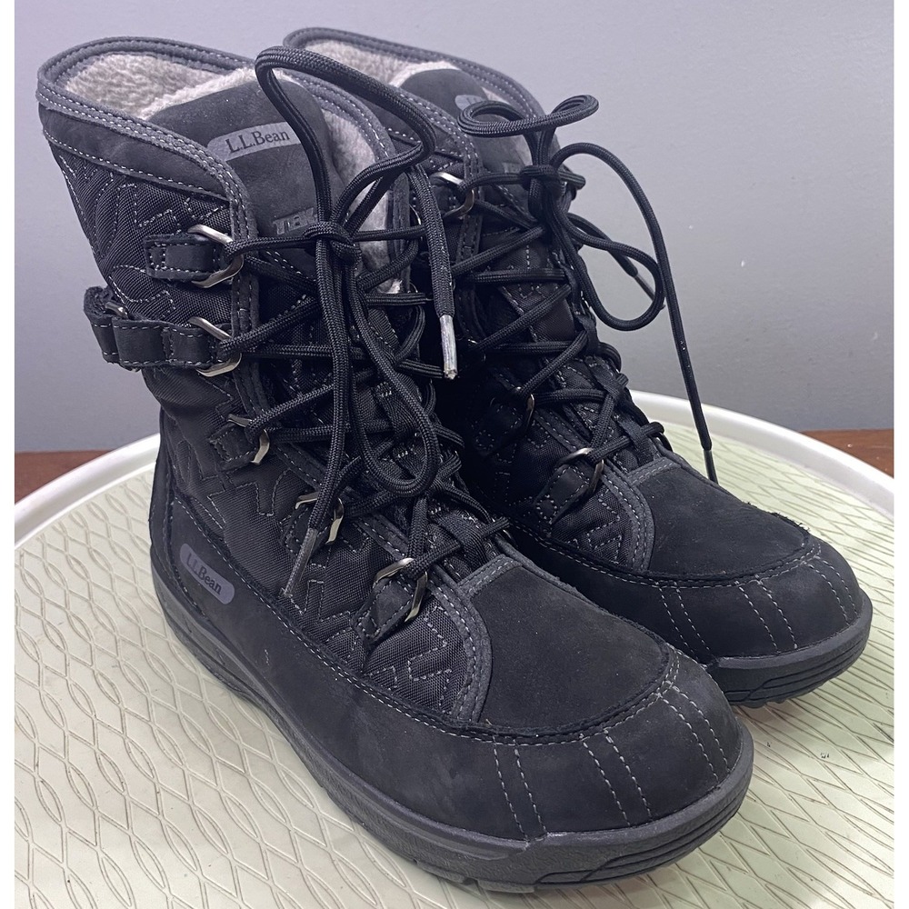 L.L. Bean Women Insulated Winter Snow‎ Ski Boots Black Waterproof Primaloft 6.5M